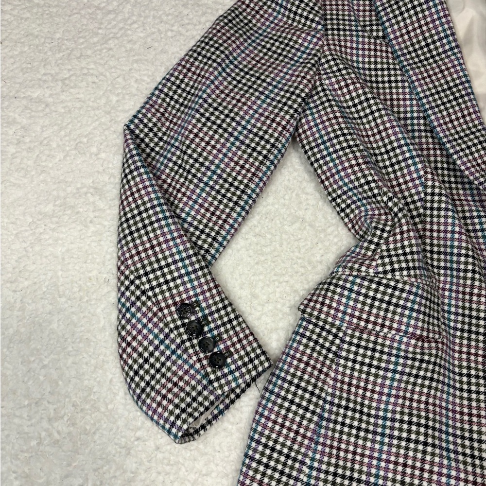 Talbots Women Multicolor Houndstooth Wool Blend Single Button Blazer - Picture 4 of 12